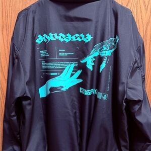 Drop Dead  Black Bomber Jacket with Green Flame Design NEW !